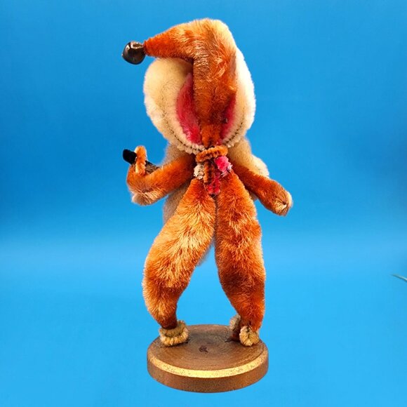 Vintage 1950s Shabby Chenille Santa Ornament Googly Eyes Red Nose Decor Japan - Picture 6 of 10